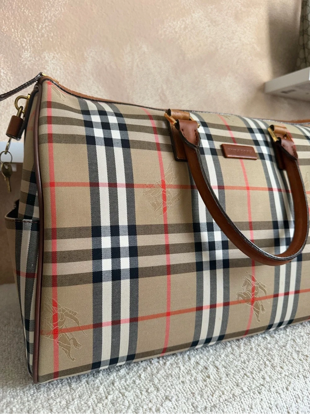 Burberry checkered duffle bag